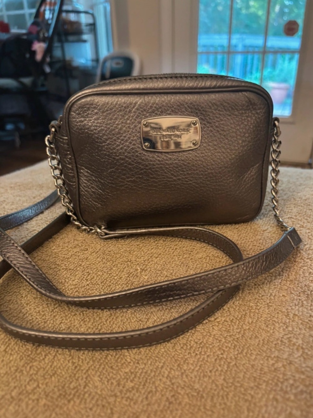 Michael Kors Metallic Gunmetal Pebbled Leather Crossbody